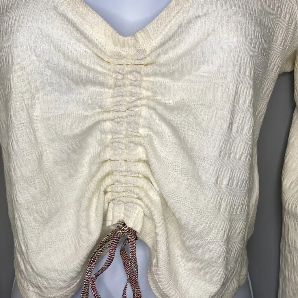 Anthropologie White Cinched Long Sleeve White Crop Top Women's‎ Size M